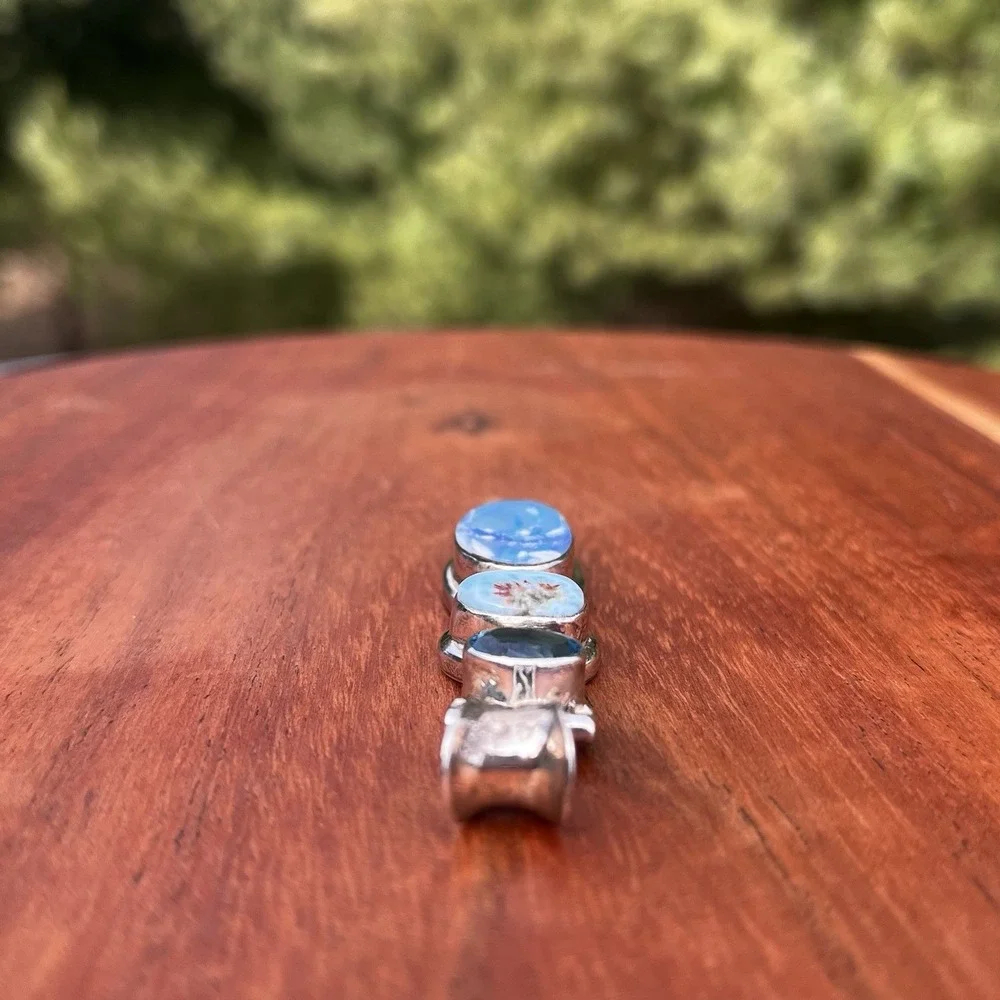 Southwestern 3-Stone Pendant Sterling‎ Silver 925 Blue Topaz Larimar 2.25